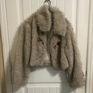 SHEIN Faux Fur Coat in Taupe